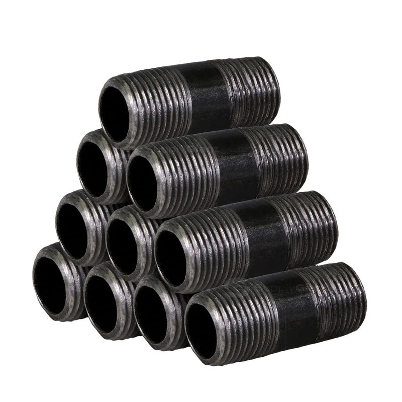 SUPPLYGIANT أنابيب الصلب الأسود من SupplyGiant 1/2 × 1.5 بوصة (10 عبوة)، أنابيب حديد مرنة ثقيلة، أنابيب ملولبة مقطوعة مسبقًا رائعة لجميع أثاث DIY ورفوف الأنابيب السوداء - Image 3